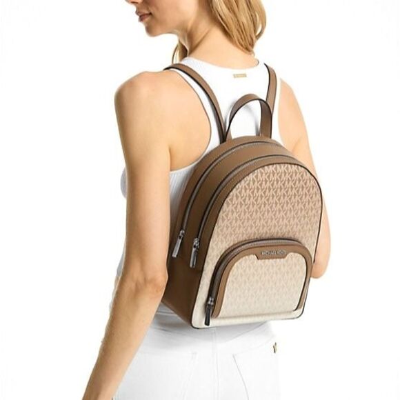 New Michael Kors Jaycee Medium Ombré Signature Logo Backpack Husk - Picture 2 of 4